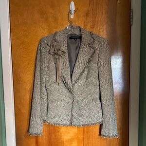 Anne Klein Gray Tweed Blazer with Fringe